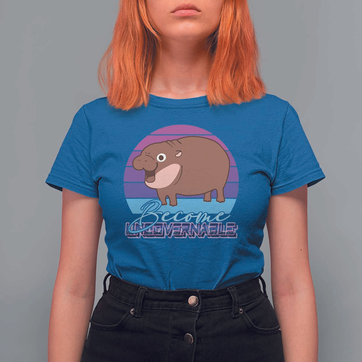 Funny Moo Deng T Shirt For Women Baby Hippo Become Ungovernable - Wonder Print Shop