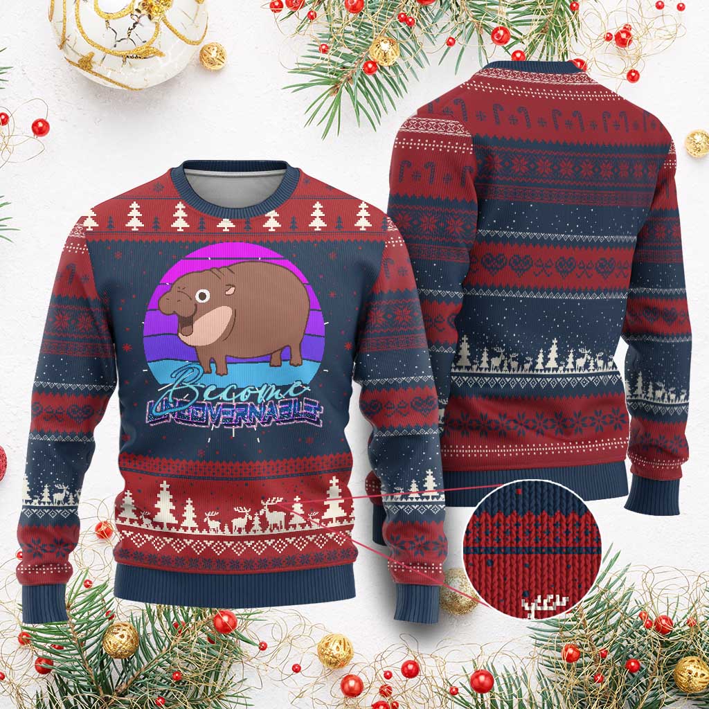 Funny Moo Deng Ugly Christmas Sweater Baby Hippo Become Ungovernable - Wonder Print Shop