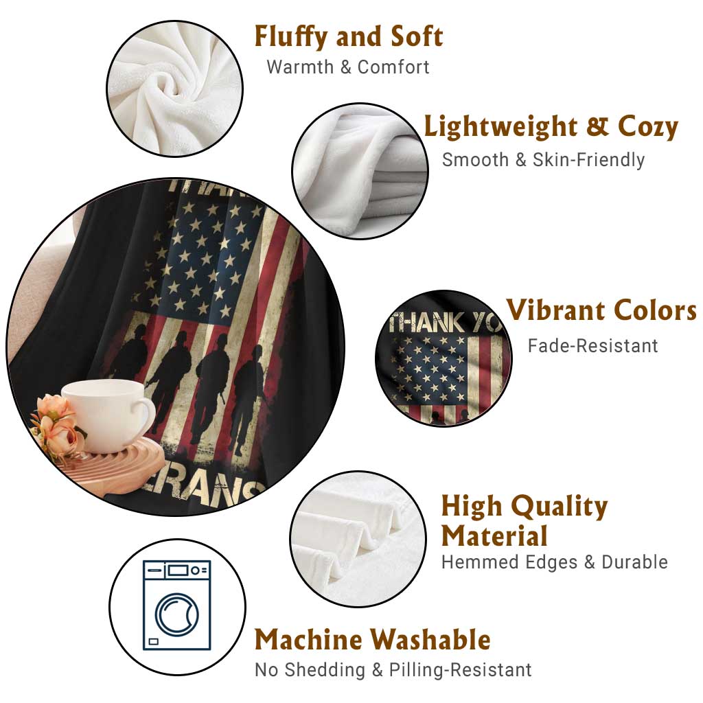 Thank You Veterans Throw Blanket Veterans Day Patriotic American Flag - Wonder Print Shop