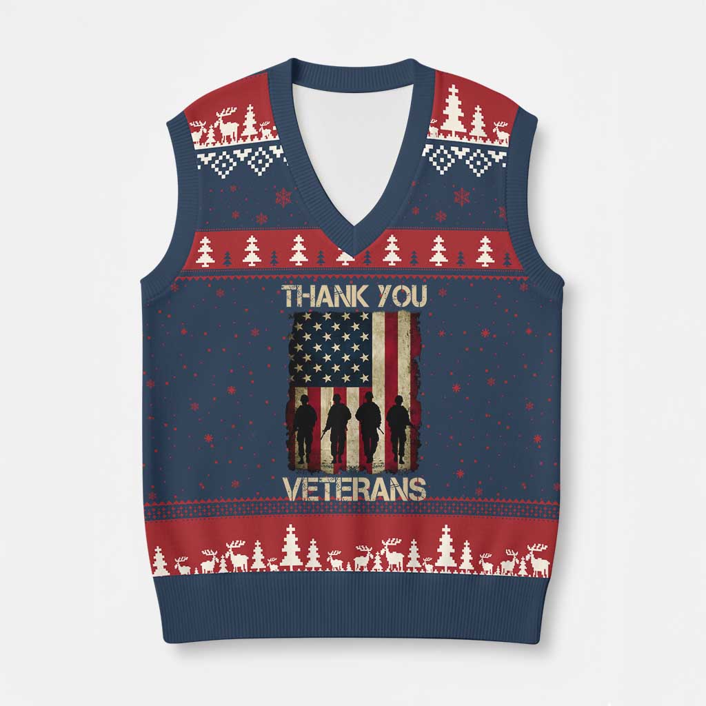 Thank You Veterans V-Neck Knit Sweater Vest Veterans Day Patriotic American Flag - Wonder Print Shop