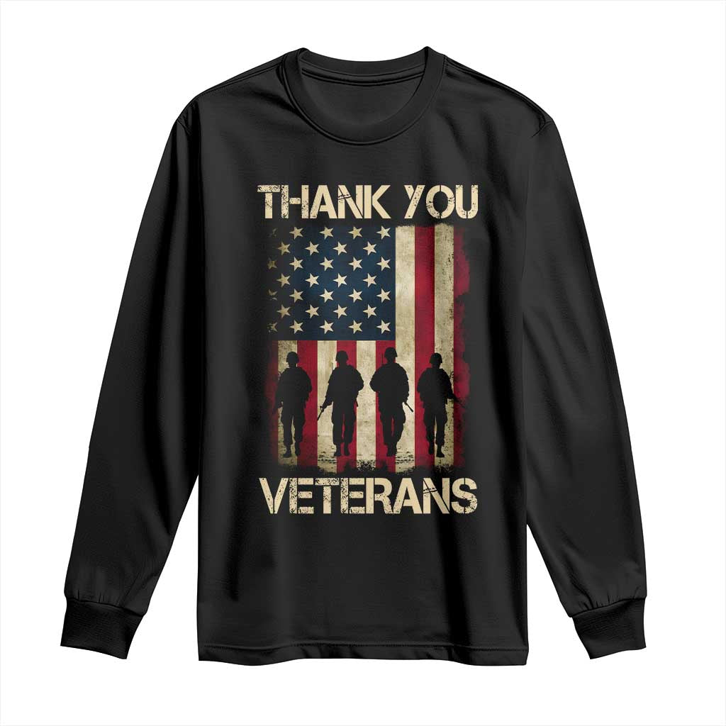 Thank You Veterans Long Sleeve Shirt Veterans Day Patriotic American Flag - Wonder Print Shop