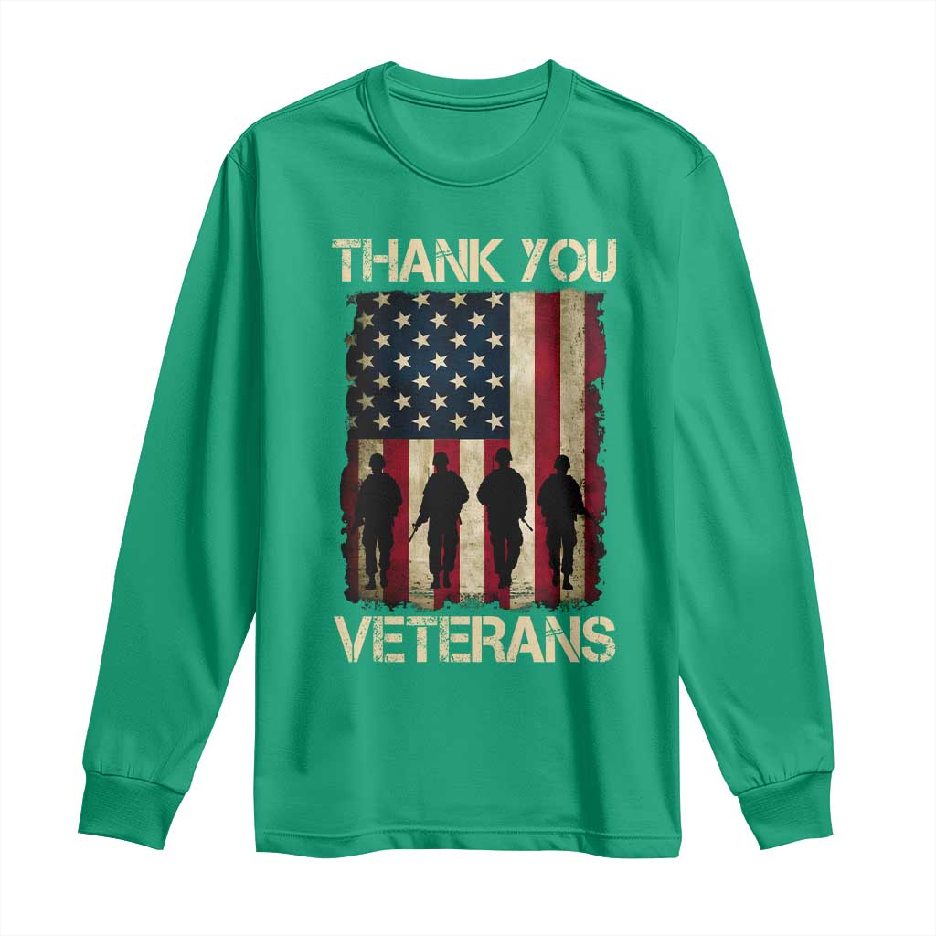 Thank You Veterans Long Sleeve Shirt Veterans Day Patriotic American Flag - Wonder Print Shop