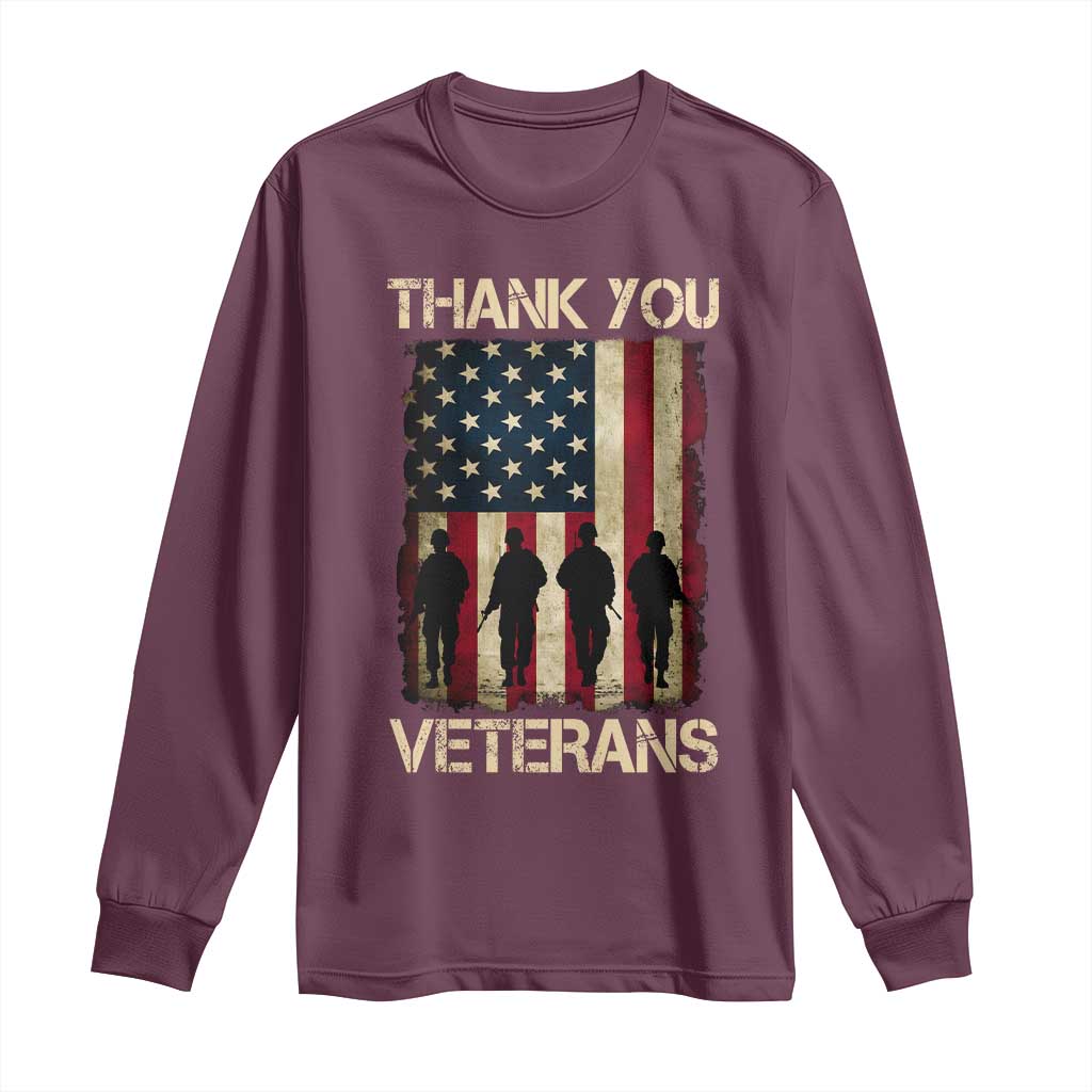 Thank You Veterans Long Sleeve Shirt Veterans Day Patriotic American Flag - Wonder Print Shop