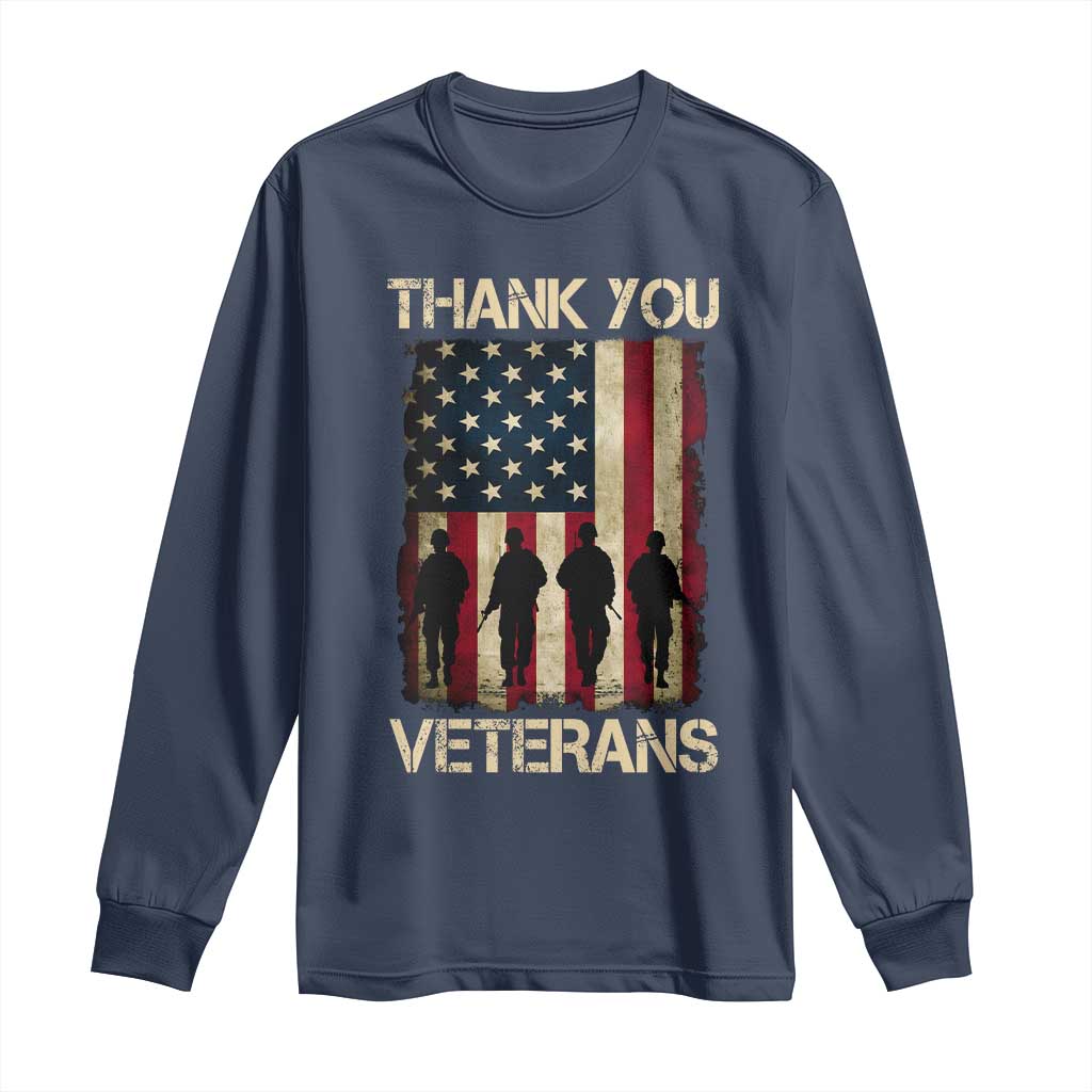 Thank You Veterans Long Sleeve Shirt Veterans Day Patriotic American Flag - Wonder Print Shop