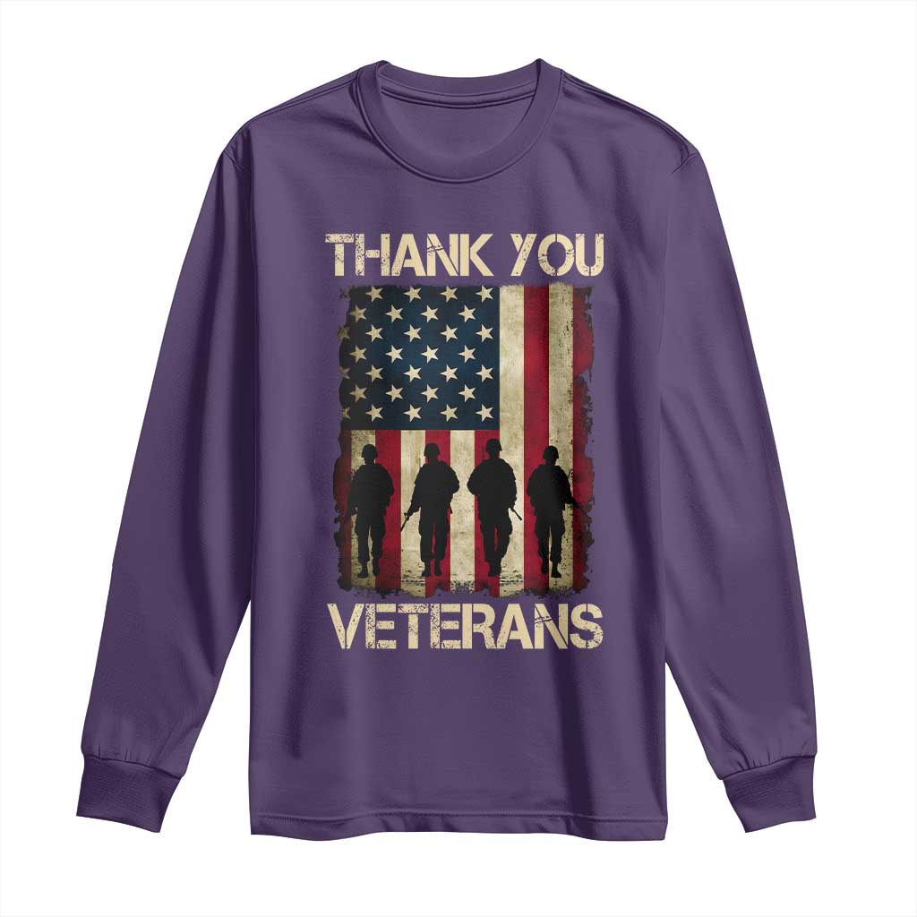 Thank You Veterans Long Sleeve Shirt Veterans Day Patriotic American Flag - Wonder Print Shop