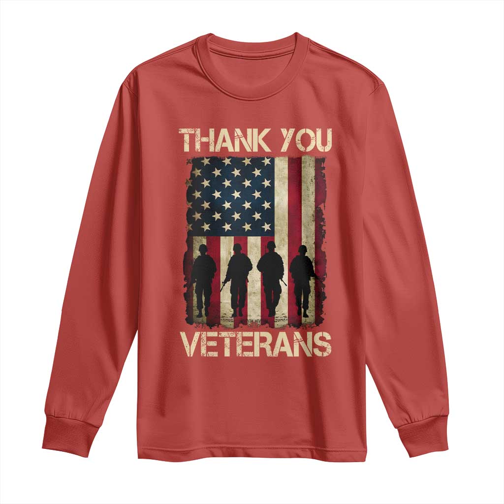 Thank You Veterans Long Sleeve Shirt Veterans Day Patriotic American Flag - Wonder Print Shop