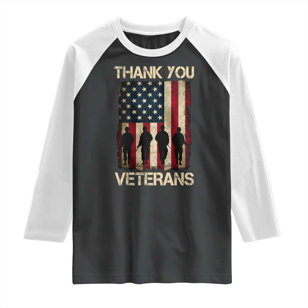 Thank You Veterans Raglan Shirt Veterans Day Patriotic American Flag - Wonder Print Shop