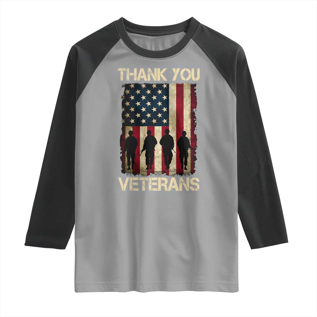 Thank You Veterans Raglan Shirt Veterans Day Patriotic American Flag - Wonder Print Shop