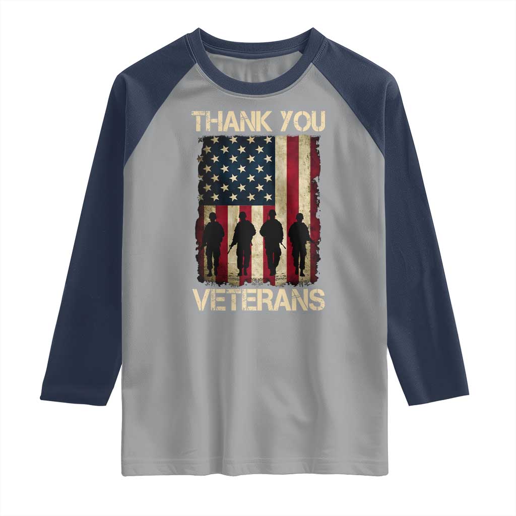 Thank You Veterans Raglan Shirt Veterans Day Patriotic American Flag - Wonder Print Shop
