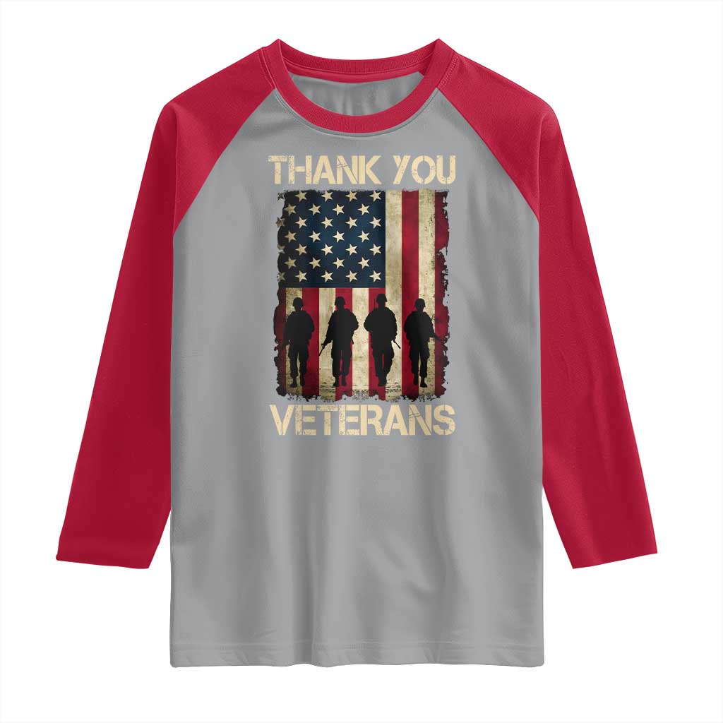 Thank You Veterans Raglan Shirt Veterans Day Patriotic American Flag - Wonder Print Shop