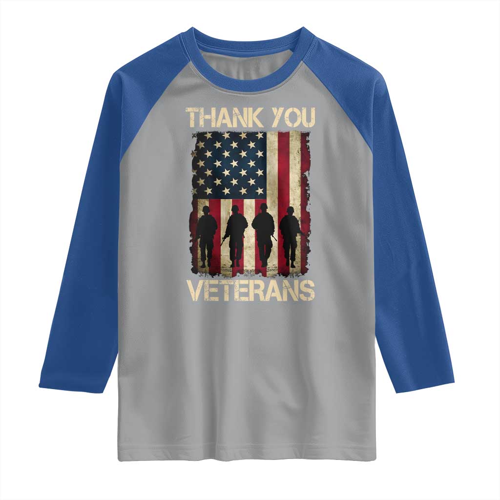 Thank You Veterans Raglan Shirt Veterans Day Patriotic American Flag - Wonder Print Shop