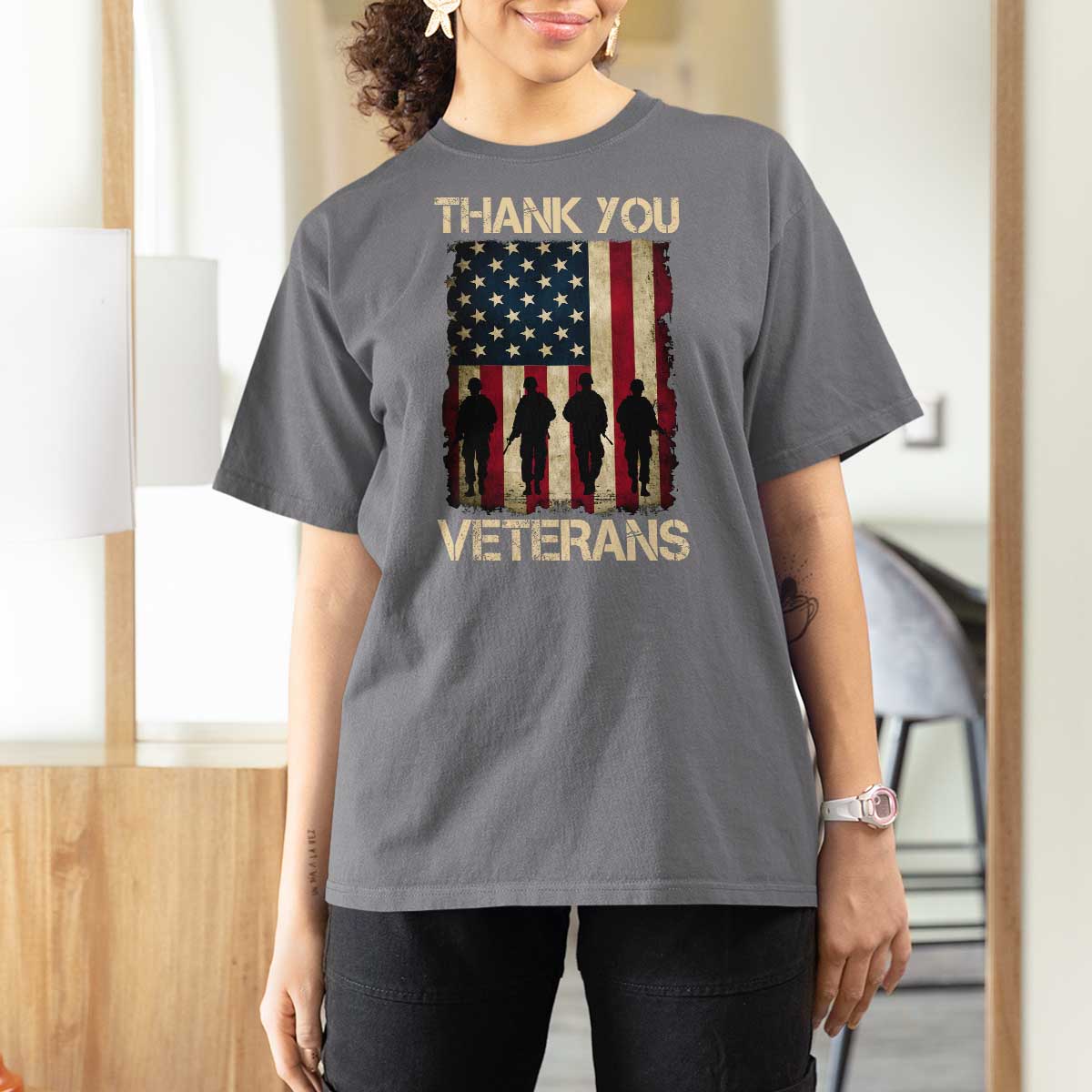 Thank You Veterans T Shirt For Women Veterans Day Patriotic American Flag - Wonder Print Shop