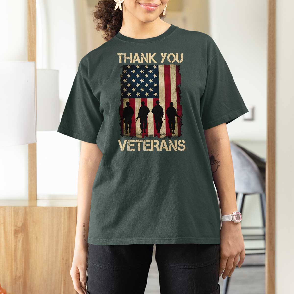 Thank You Veterans T Shirt For Women Veterans Day Patriotic American Flag - Wonder Print Shop