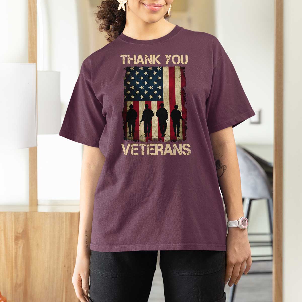Thank You Veterans T Shirt For Women Veterans Day Patriotic American Flag - Wonder Print Shop
