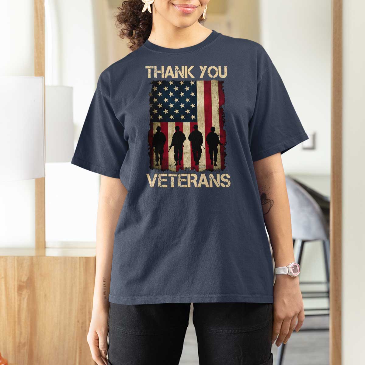 Thank You Veterans T Shirt For Women Veterans Day Patriotic American Flag - Wonder Print Shop