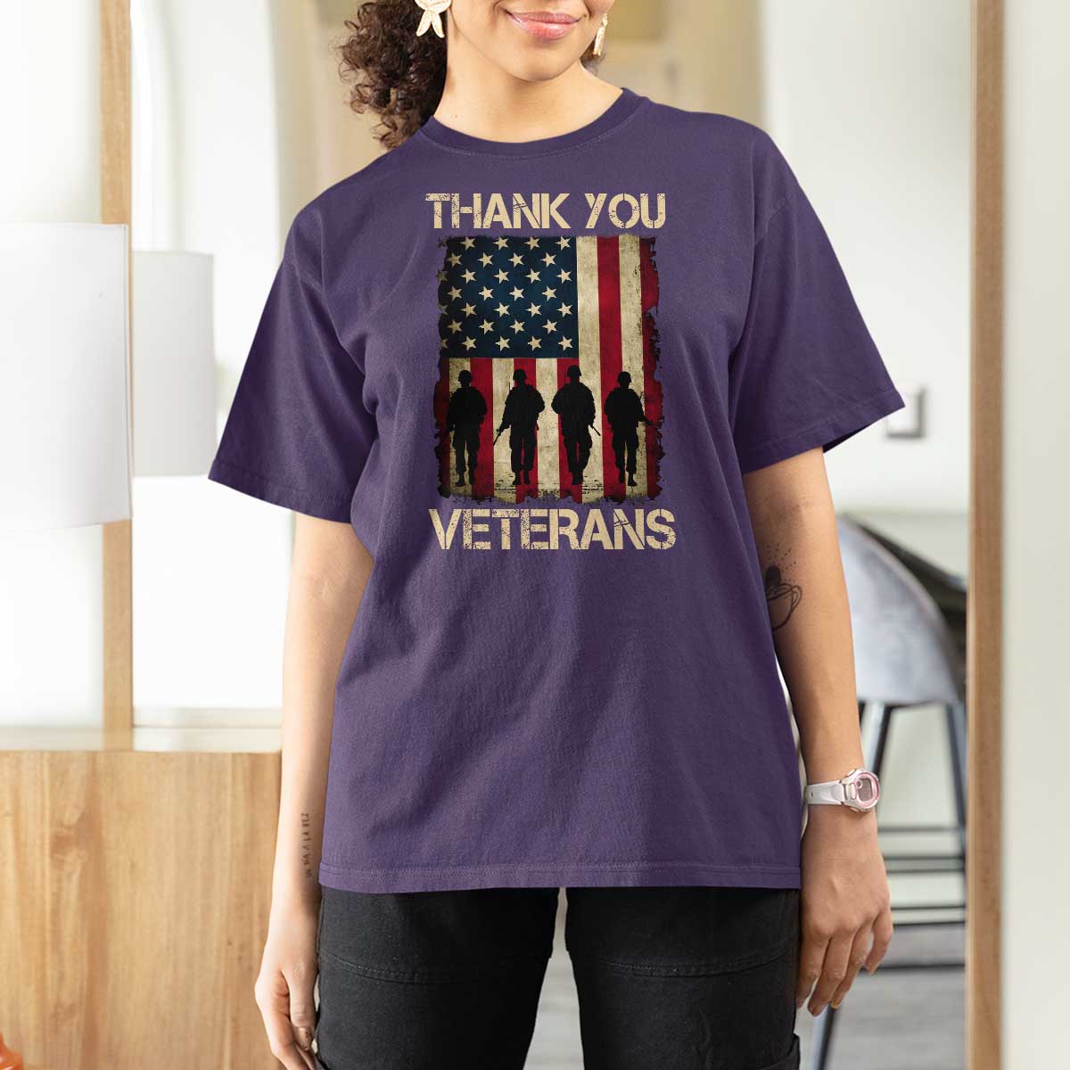 Thank You Veterans T Shirt For Women Veterans Day Patriotic American Flag - Wonder Print Shop