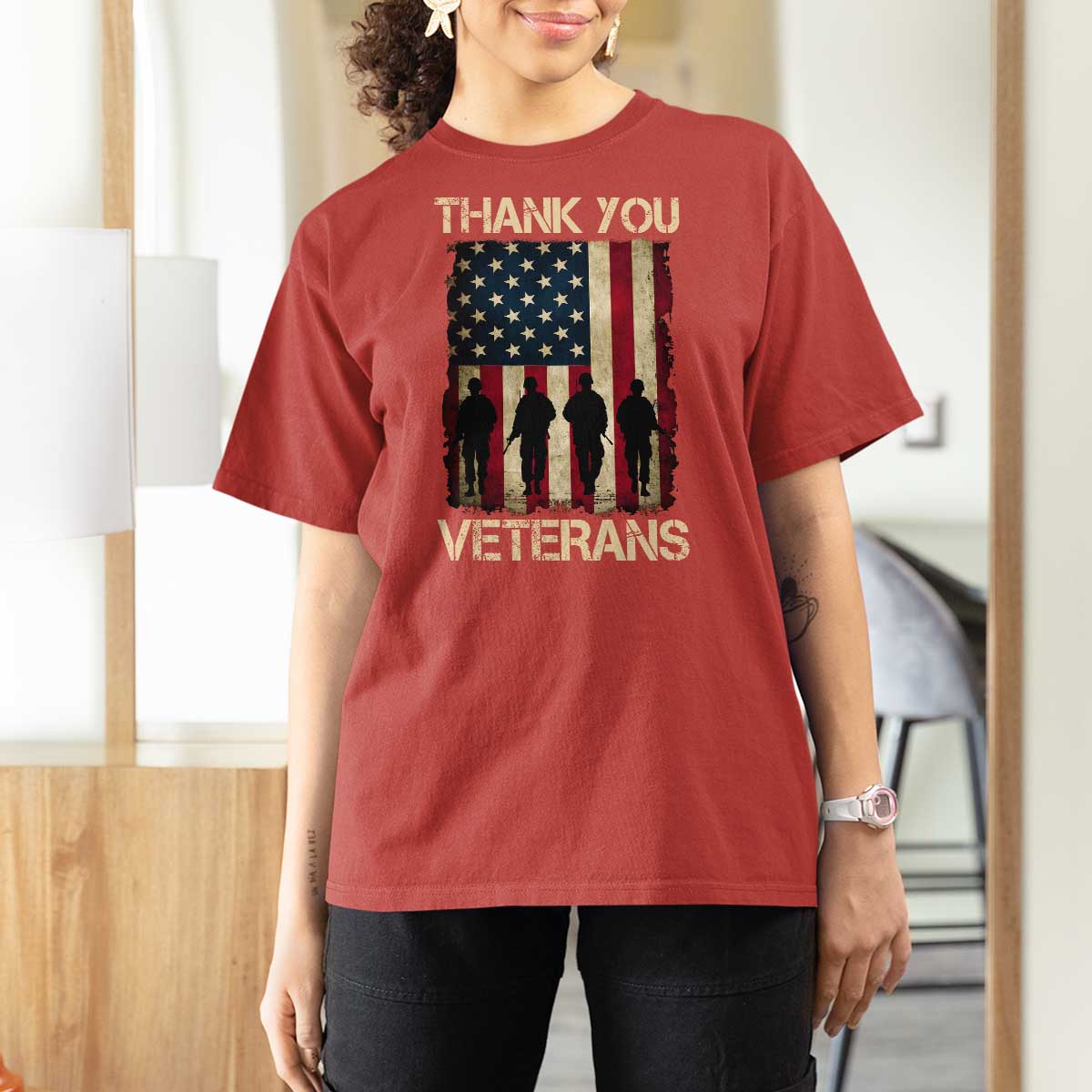 Thank You Veterans T Shirt For Women Veterans Day Patriotic American Flag - Wonder Print Shop