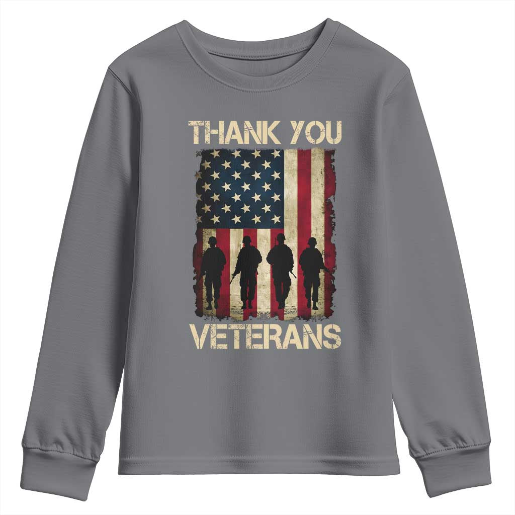 Thank You Veterans Youth Sweatshirt Veterans Day Patriotic American Flag - Wonder Print Shop