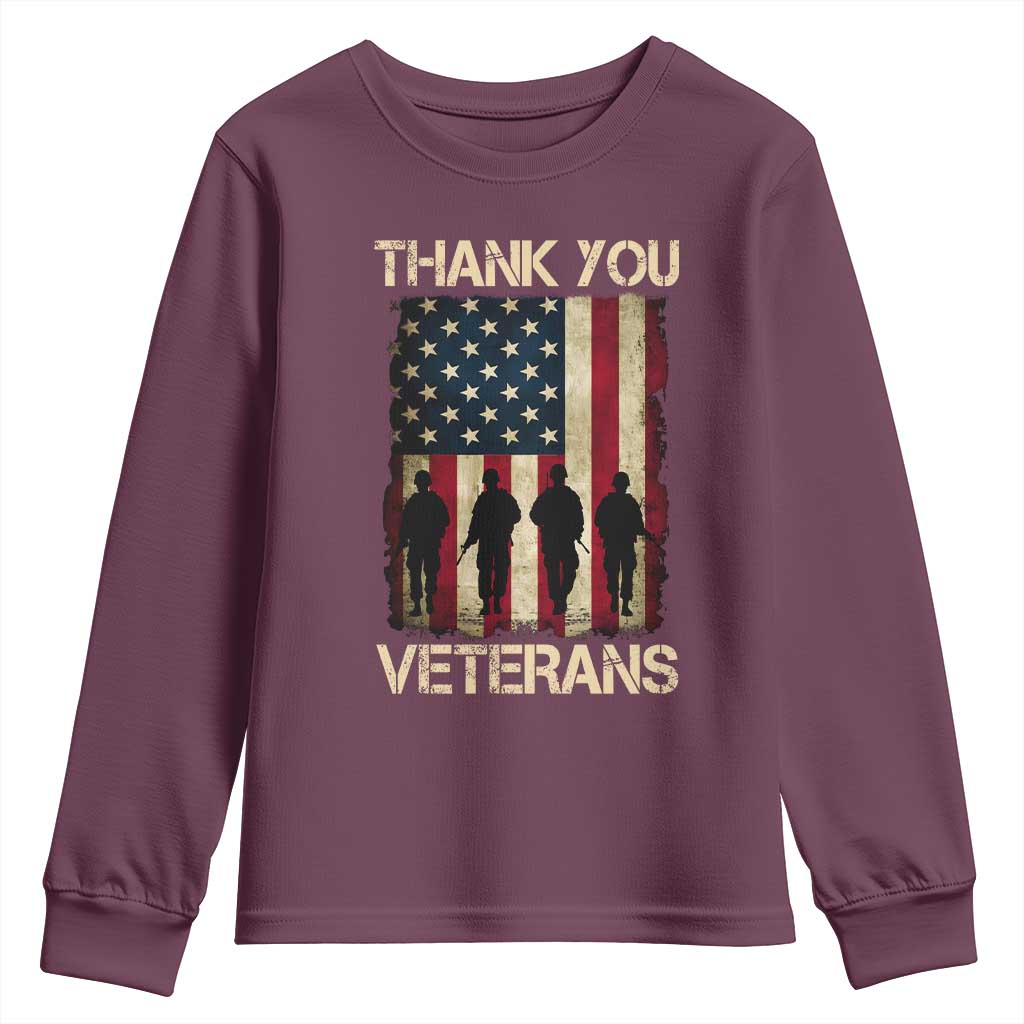 Thank You Veterans Youth Sweatshirt Veterans Day Patriotic American Flag - Wonder Print Shop