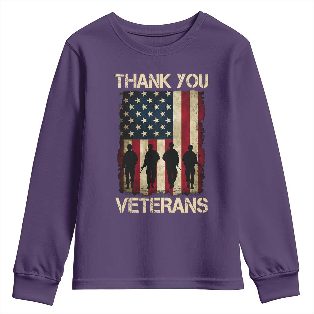 Thank You Veterans Youth Sweatshirt Veterans Day Patriotic American Flag - Wonder Print Shop