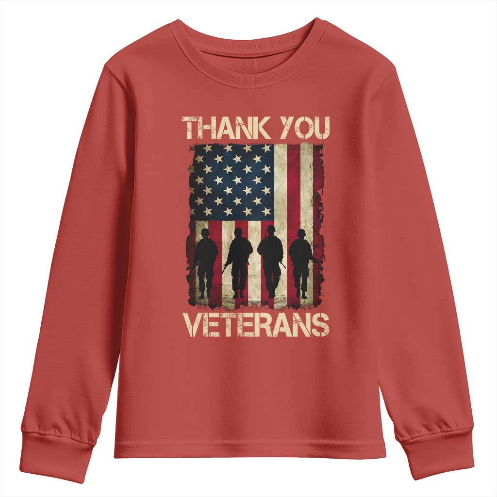 Thank You Veterans Youth Sweatshirt Veterans Day Patriotic American Flag - Wonder Print Shop