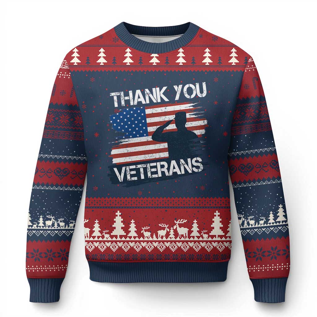 Thank You Veterans Ugly Christmas Sweater Never Forget Veterans Military Appreciation US Flag - Wonder Print Shop