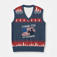 Thank You Veterans V-Neck Knit Sweater Vest Never Forget Veterans Military Appreciation US Flag - Wonder Print Shop
