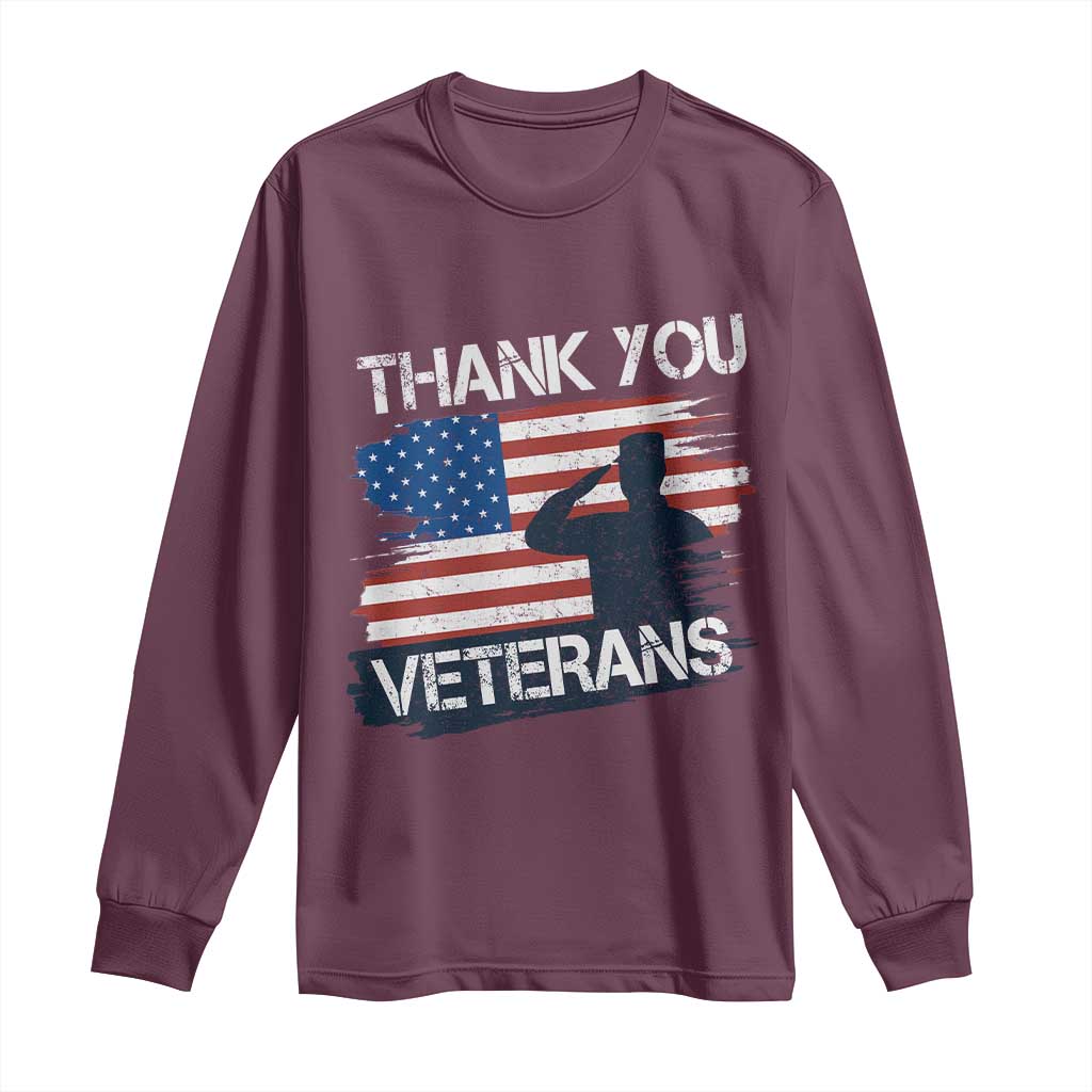 Thank You Veterans Long Sleeve Shirt Never Forget Veterans Military Appreciation US Flag - Wonder Print Shop