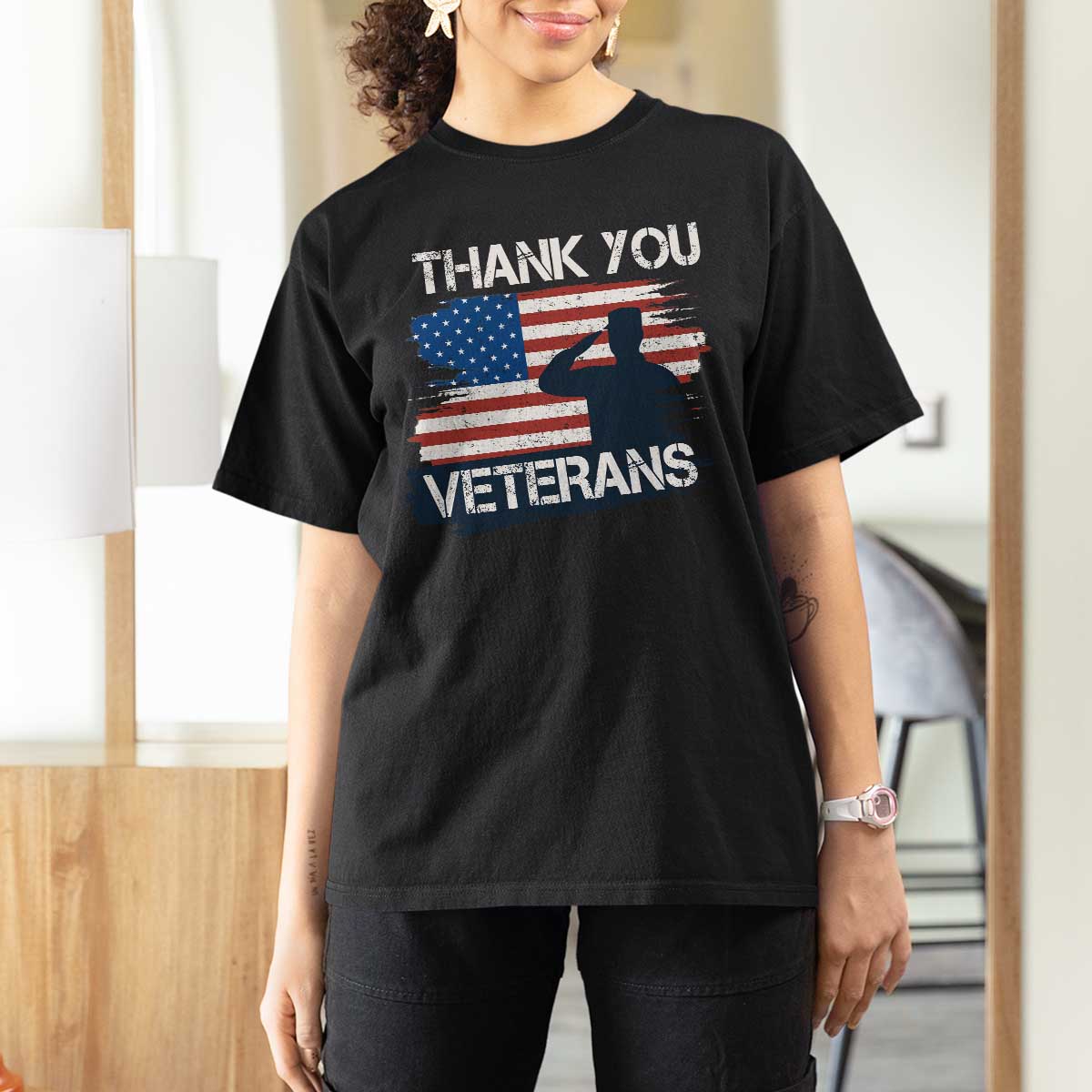 Thank You Veterans T Shirt For Women Never Forget Veterans Military Appreciation US Flag - Wonder Print Shop