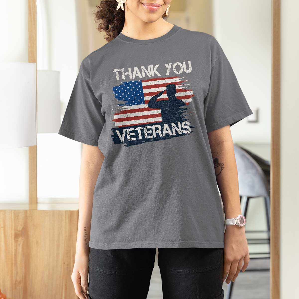Thank You Veterans T Shirt For Women Never Forget Veterans Military Appreciation US Flag - Wonder Print Shop