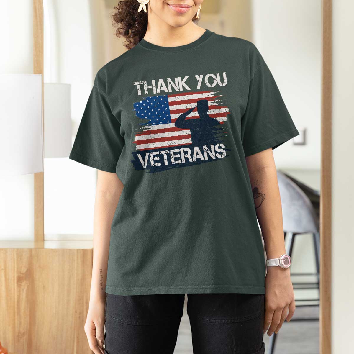 Thank You Veterans T Shirt For Women Never Forget Veterans Military Appreciation US Flag - Wonder Print Shop
