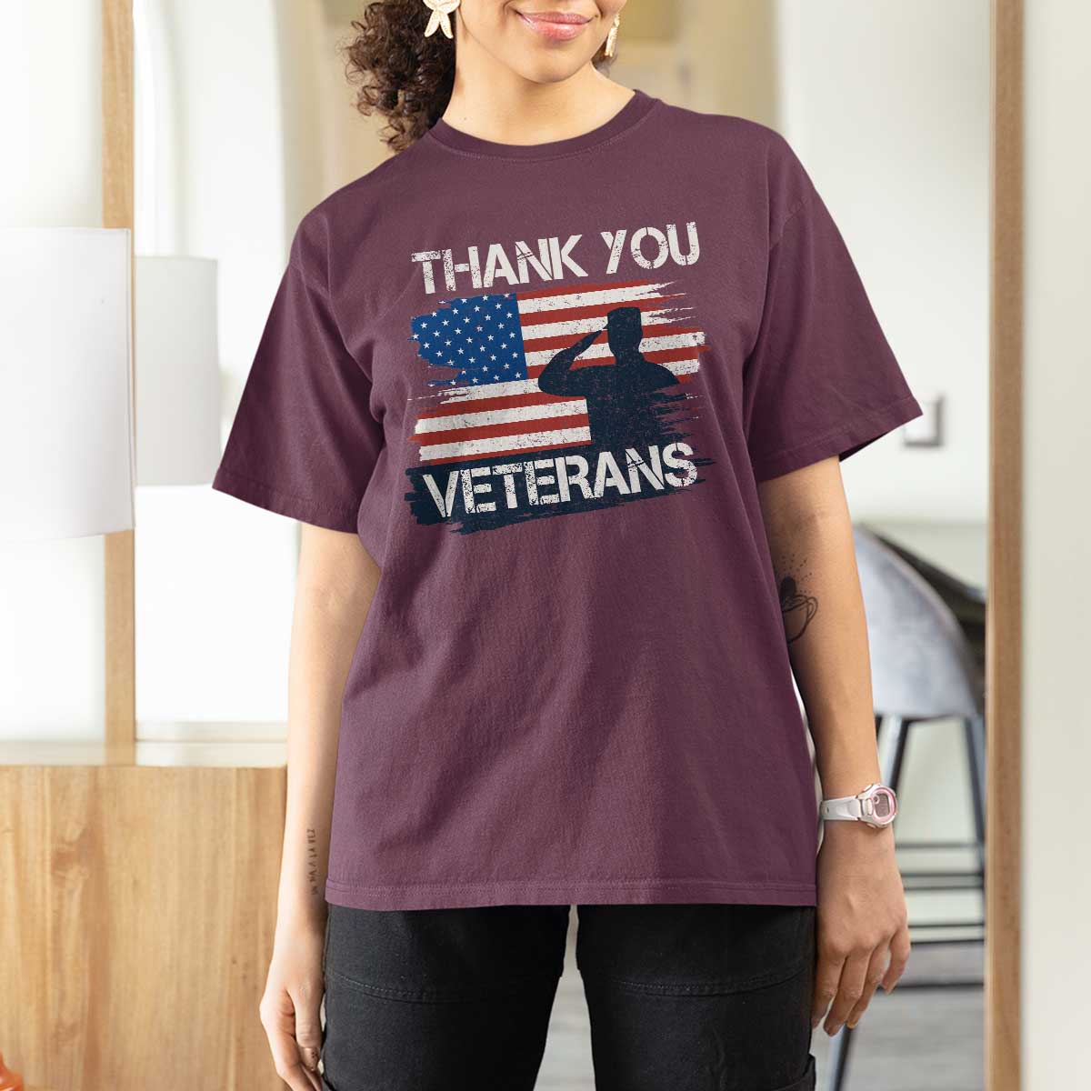 Thank You Veterans T Shirt For Women Never Forget Veterans Military Appreciation US Flag - Wonder Print Shop