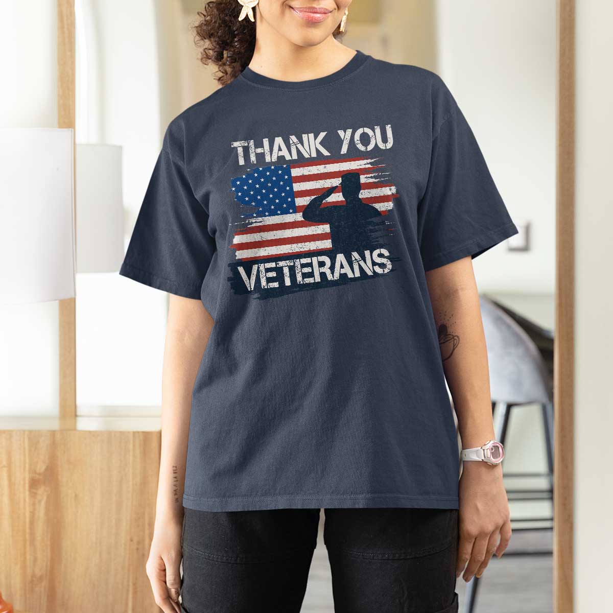 Thank You Veterans T Shirt For Women Never Forget Veterans Military Appreciation US Flag - Wonder Print Shop