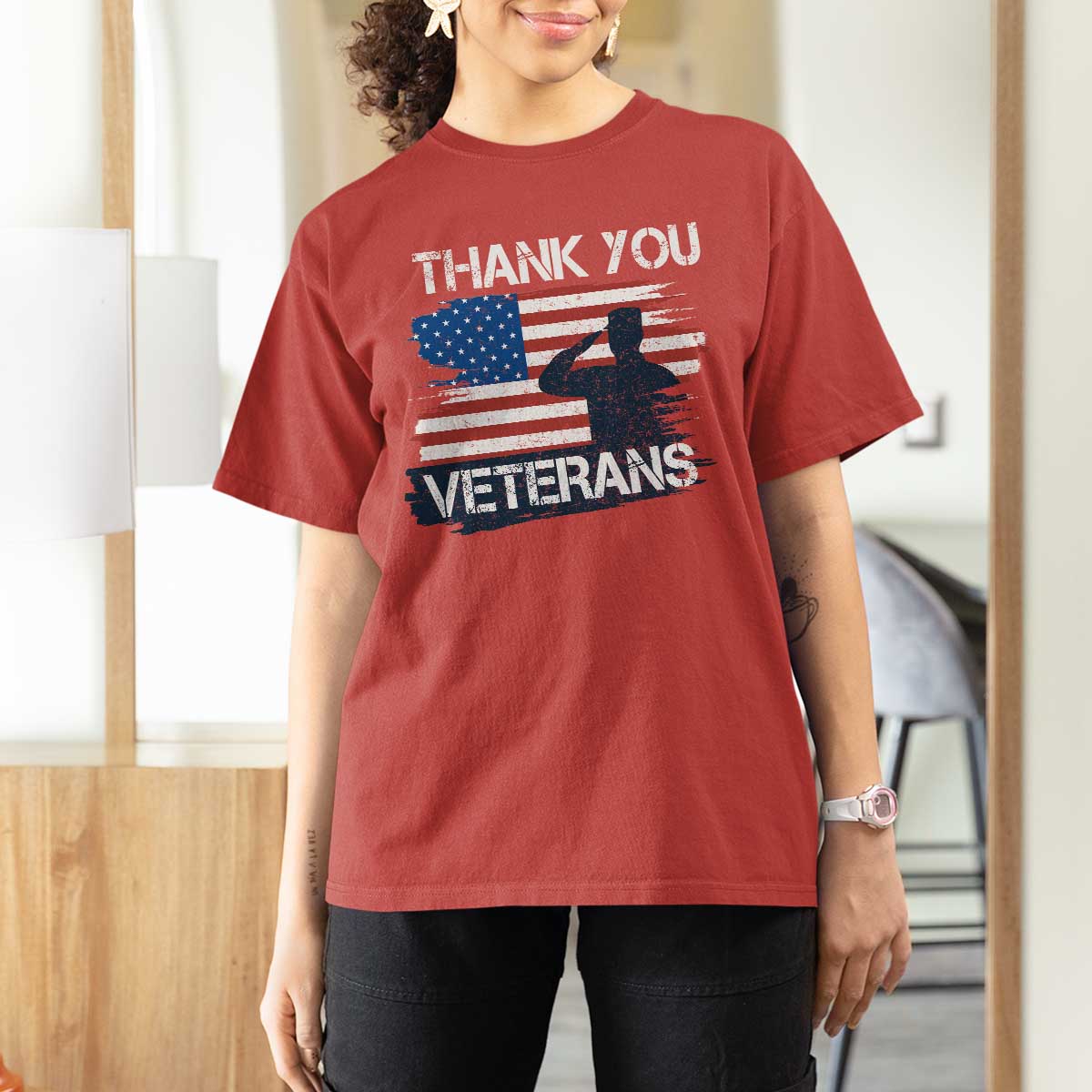 Thank You Veterans T Shirt For Women Never Forget Veterans Military Appreciation US Flag - Wonder Print Shop