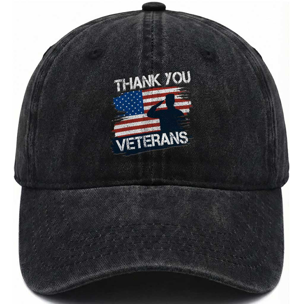 Thank You Veterans Washed Cotton Baseball Cap Never Forget Veterans Military Appreciation US Flag