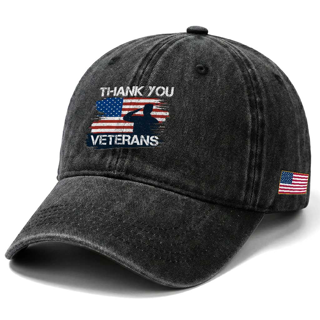 Thank You Veterans Washed Cotton Baseball Cap Never Forget Veterans Military Appreciation US Flag