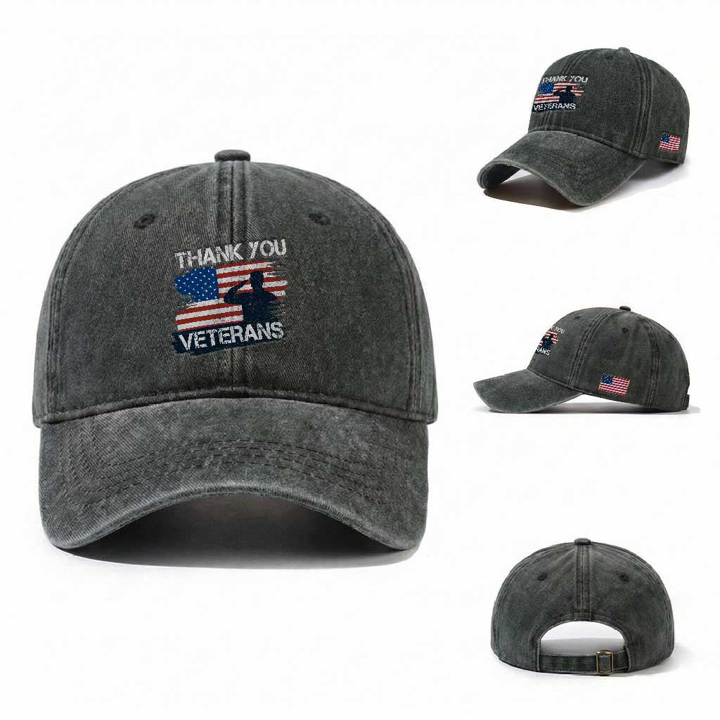 Thank You Veterans Washed Cotton Baseball Cap Never Forget Veterans Military Appreciation US Flag
