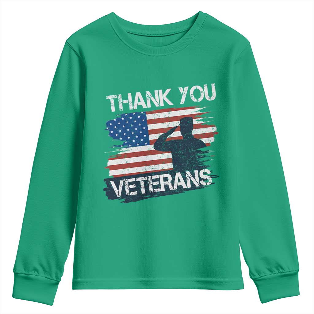 Thank You Veterans Youth Sweatshirt Never Forget Veterans Military Appreciation US Flag - Wonder Print Shop