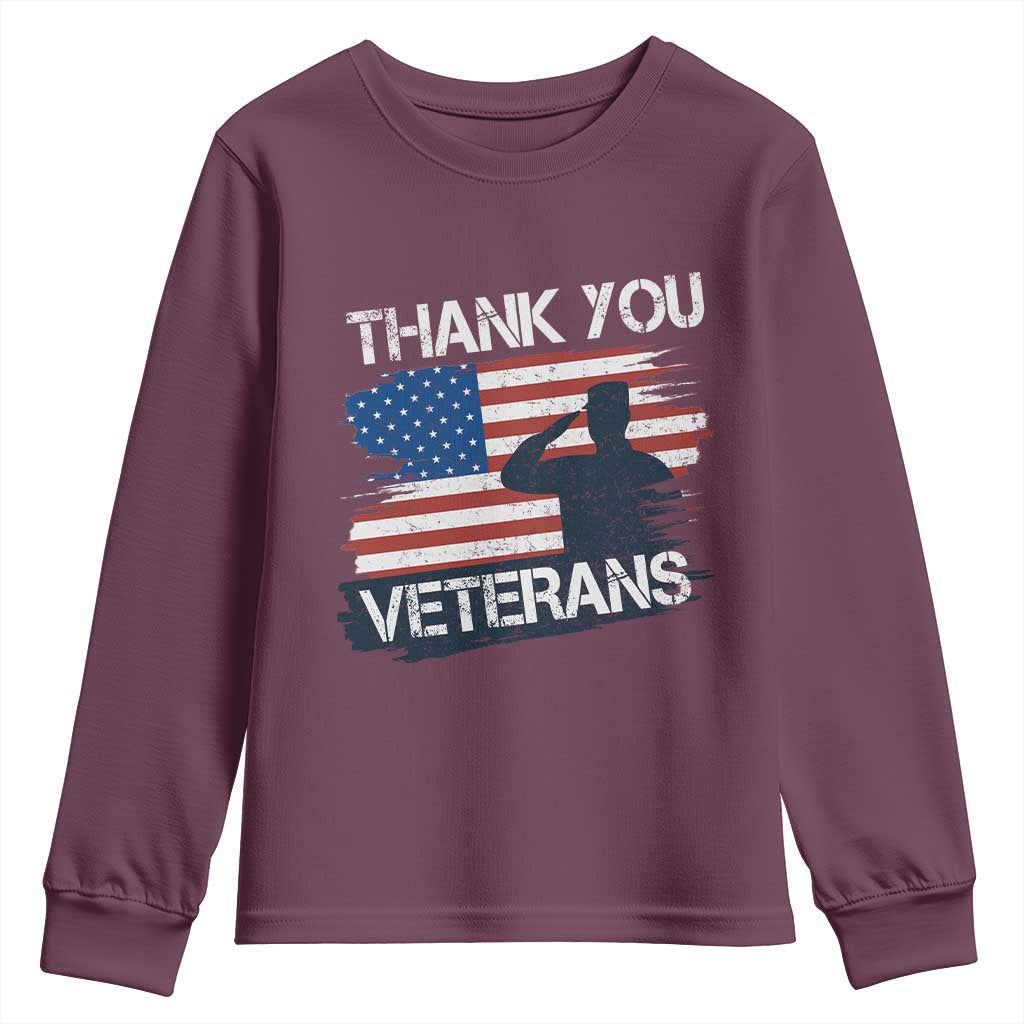 Thank You Veterans Youth Sweatshirt Never Forget Veterans Military Appreciation US Flag - Wonder Print Shop
