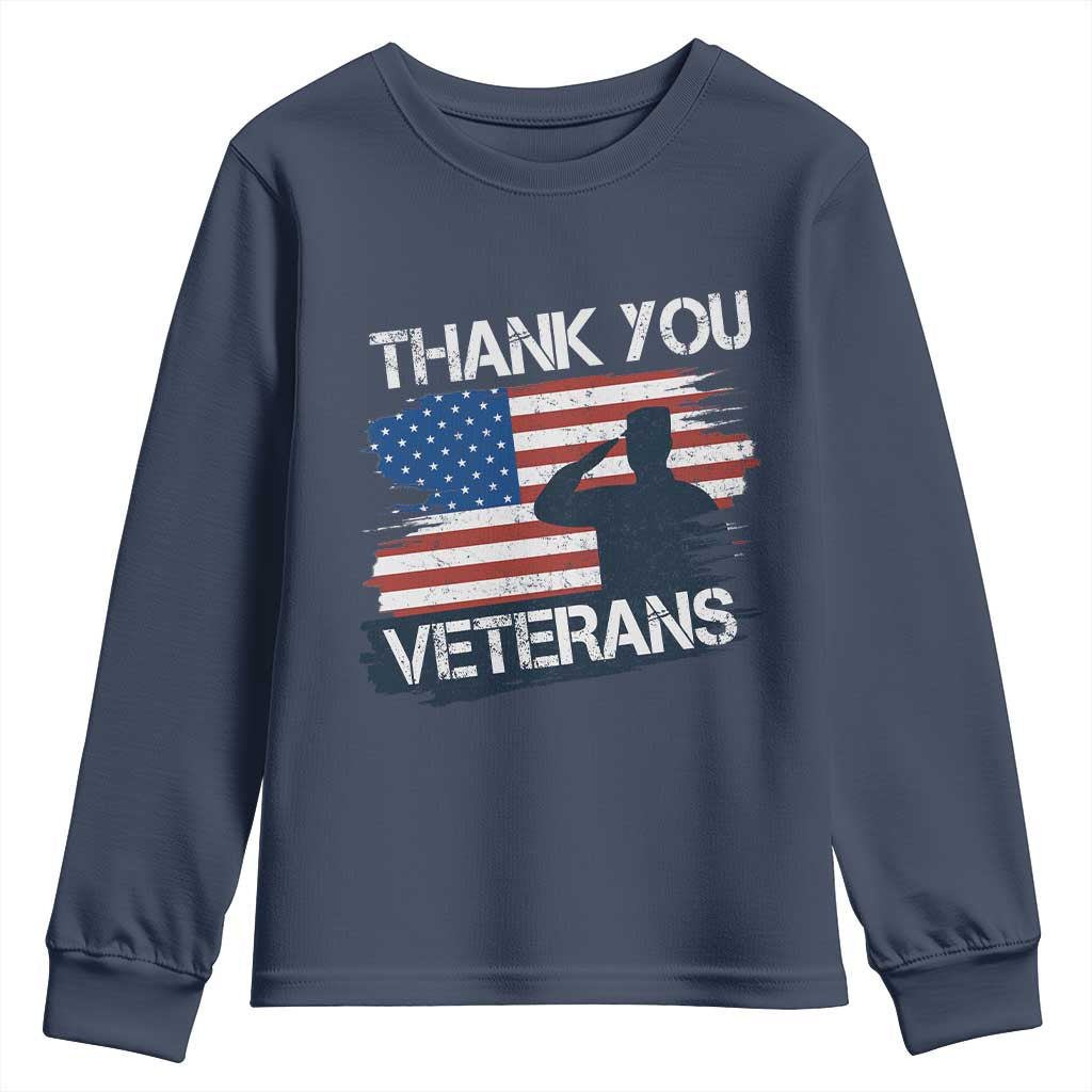 Thank You Veterans Youth Sweatshirt Never Forget Veterans Military Appreciation US Flag - Wonder Print Shop