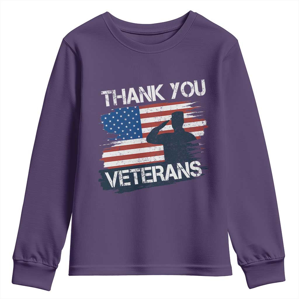 Thank You Veterans Youth Sweatshirt Never Forget Veterans Military Appreciation US Flag - Wonder Print Shop