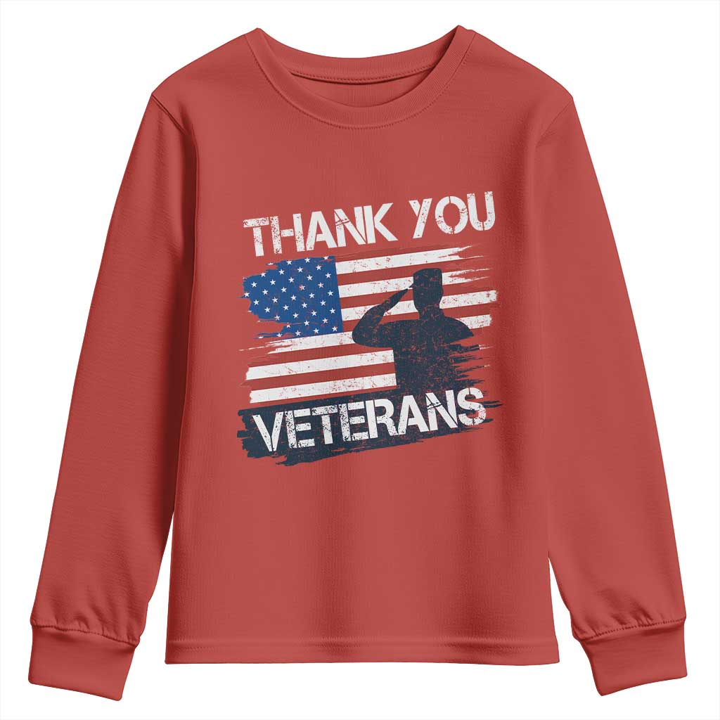Thank You Veterans Youth Sweatshirt Never Forget Veterans Military Appreciation US Flag - Wonder Print Shop