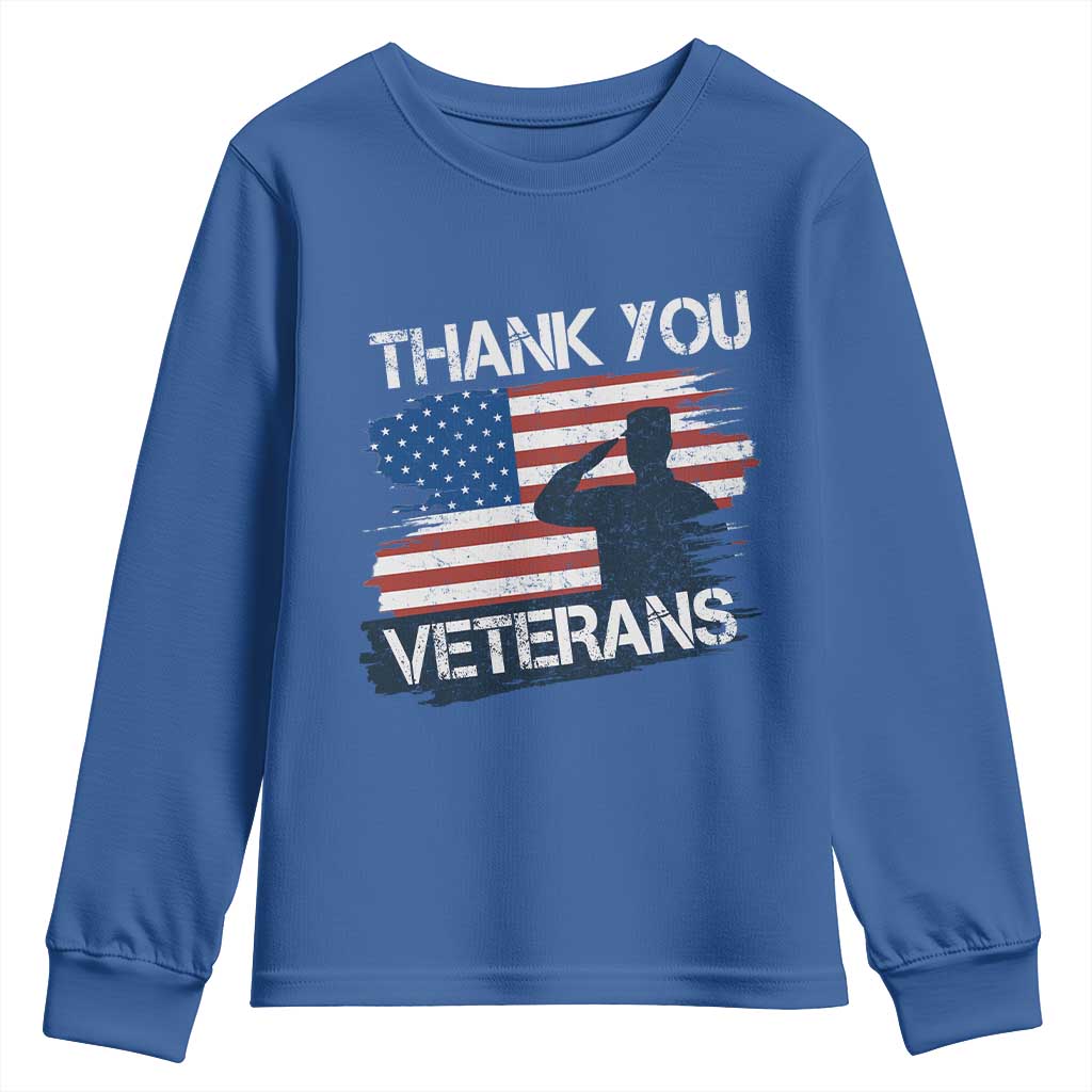 Thank You Veterans Youth Sweatshirt Never Forget Veterans Military Appreciation US Flag - Wonder Print Shop