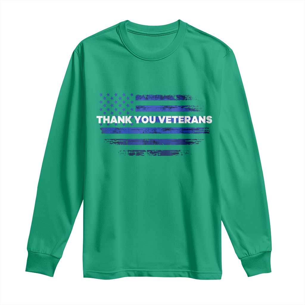 Thank You Veterans Long Sleeve Shirt Never Forget Veterans Day Grunge American Flag - Wonder Print Shop