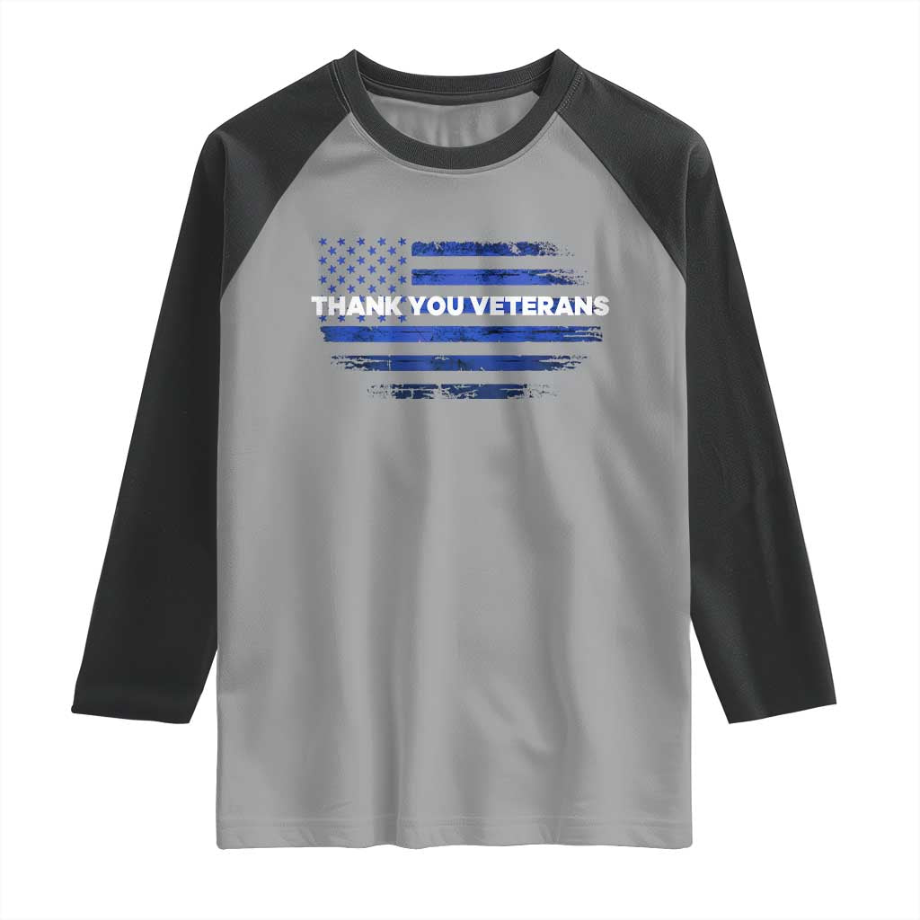 Thank You Veterans Raglan Shirt Never Forget Veterans Day Grunge American Flag - Wonder Print Shop