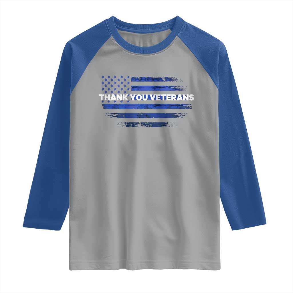 Thank You Veterans Raglan Shirt Never Forget Veterans Day Grunge American Flag - Wonder Print Shop