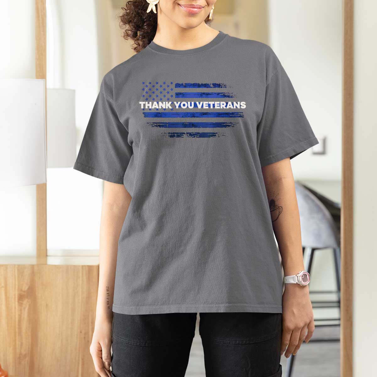 Thank You Veterans T Shirt For Women Never Forget Veterans Day Grunge American Flag - Wonder Print Shop