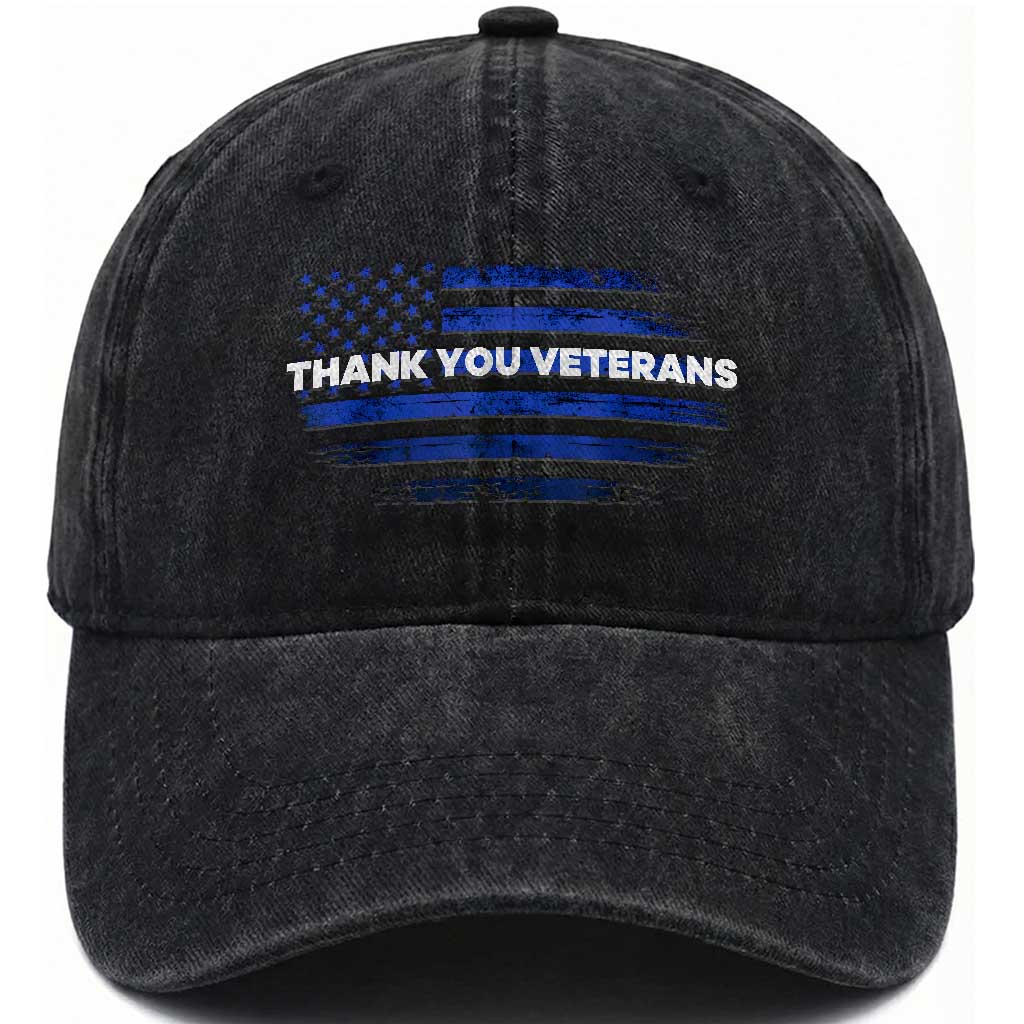 Thank You Veterans Washed Cotton Baseball Cap Never Forget Veterans Day Grunge American Flag