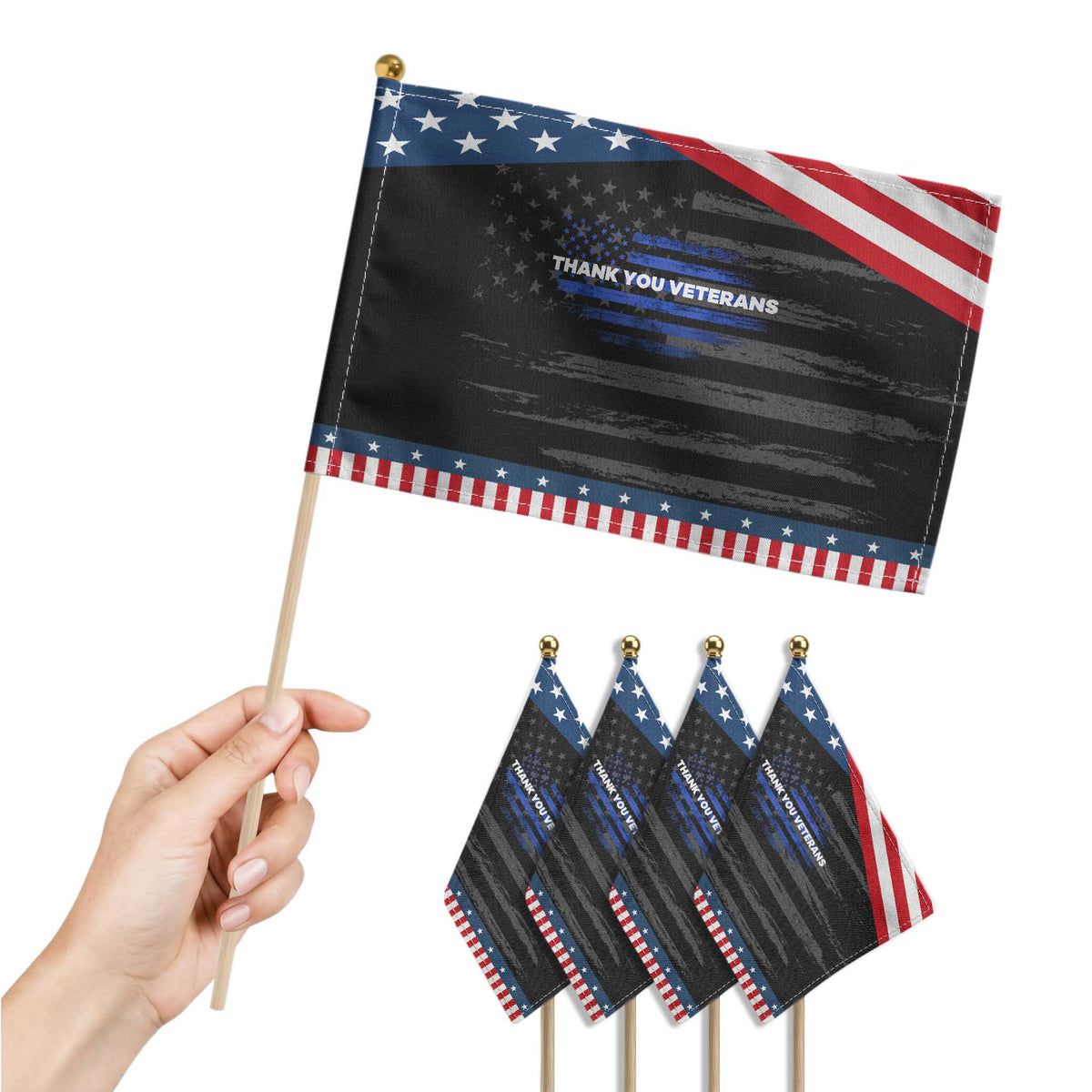 Thank You Veterans Patriotic Handheld Flag Never Forget Veterans Day Grunge American Flag