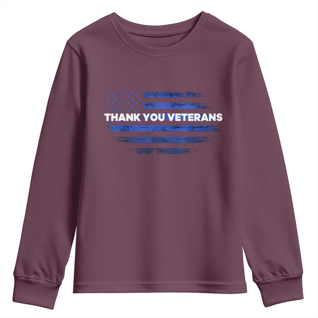 Thank You Veterans Youth Sweatshirt Never Forget Veterans Day Grunge American Flag - Wonder Print Shop
